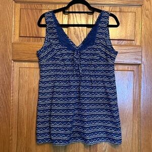 Banana Republic Blue Sleeveless V Neck Top Lace Accent Size Large